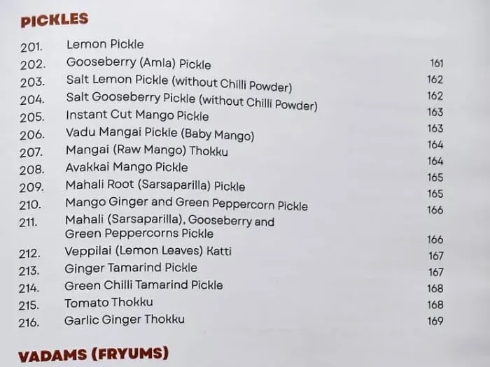 The pickles and vadams listed on the contents page for chapter 4 of the book
